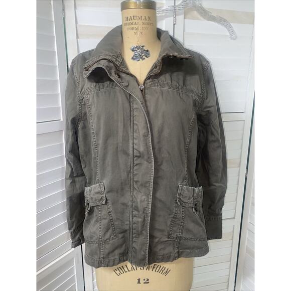 Eddie Bauer Ladies’ Coat Jacket Full Zip Khaki Green Canvas Size X-Large - Picture 1 of 8